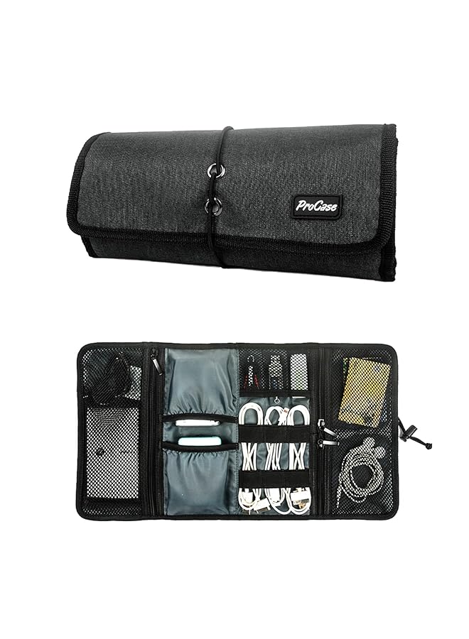 Procases Electronics Accessories Organizer Bag Universal Electronic Travel Gadgets Carrying Case Pouch For Charger Usb Cables Sd Memory Cards Earphone Flash Hard Drive Black - Image 1
