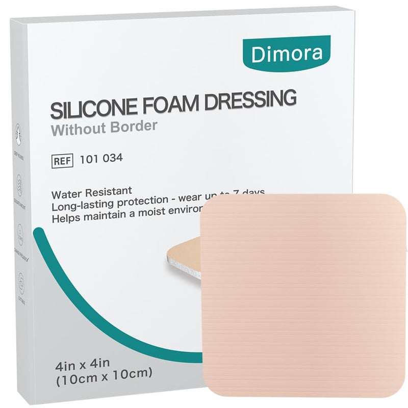 Dimora Silicone Foam Dressing Without Border 4"x 4" Highly Absorbent Adhesive Wound Bandage Cuttable Pads First Aid Bandage for Wound Care 5 Pack - Image 1