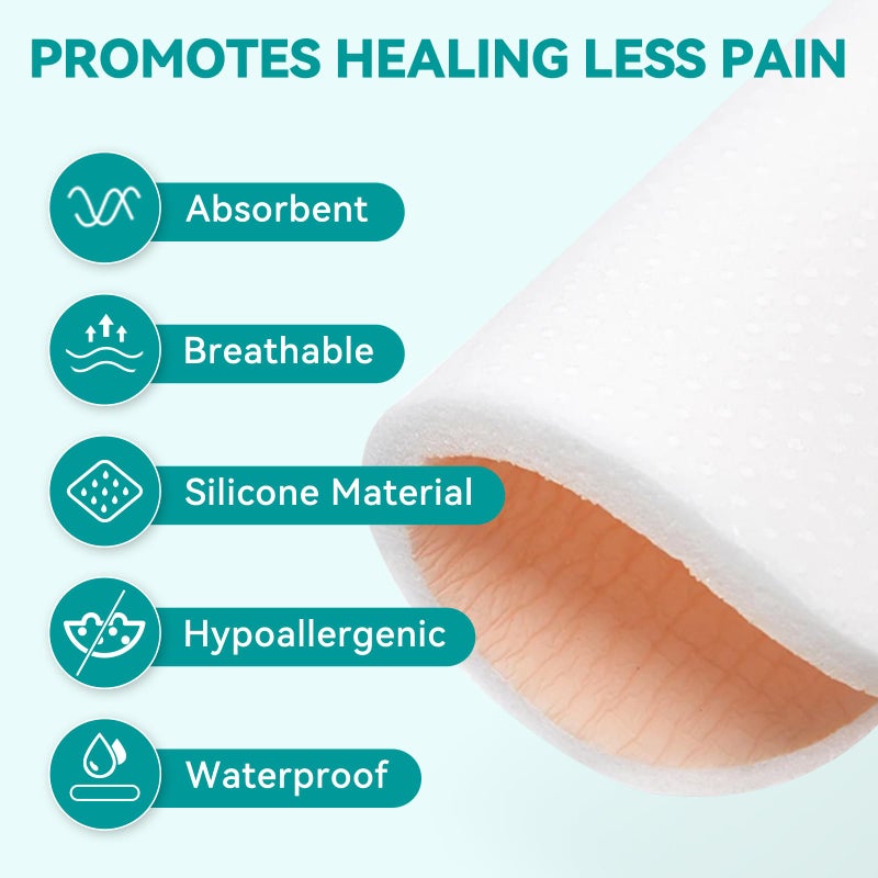 Dimora Silicone Foam Dressing Without Border 4"x 4" Highly Absorbent Adhesive Wound Bandage Cuttable Pads First Aid Bandage for Wound Care 5 Pack - Image 5