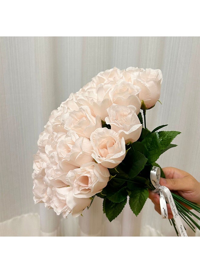 10 Pieces Artificial Roses Flower, Pink Silk Roses with Long Stem, Bouquet Fake Bridal for Wedding Party Home Table Centerpiece(Pink/Green) - Image 1