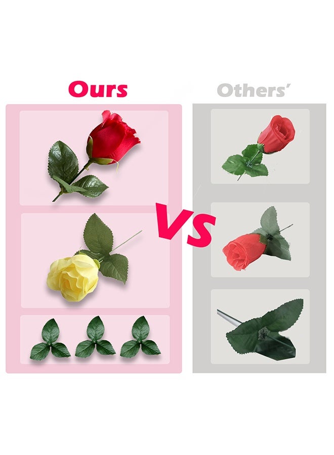 10 Pieces Artificial Roses Flower, Pink Silk Roses with Long Stem, Bouquet Fake Bridal for Wedding Party Home Table Centerpiece(Pink/Green) - Image 3