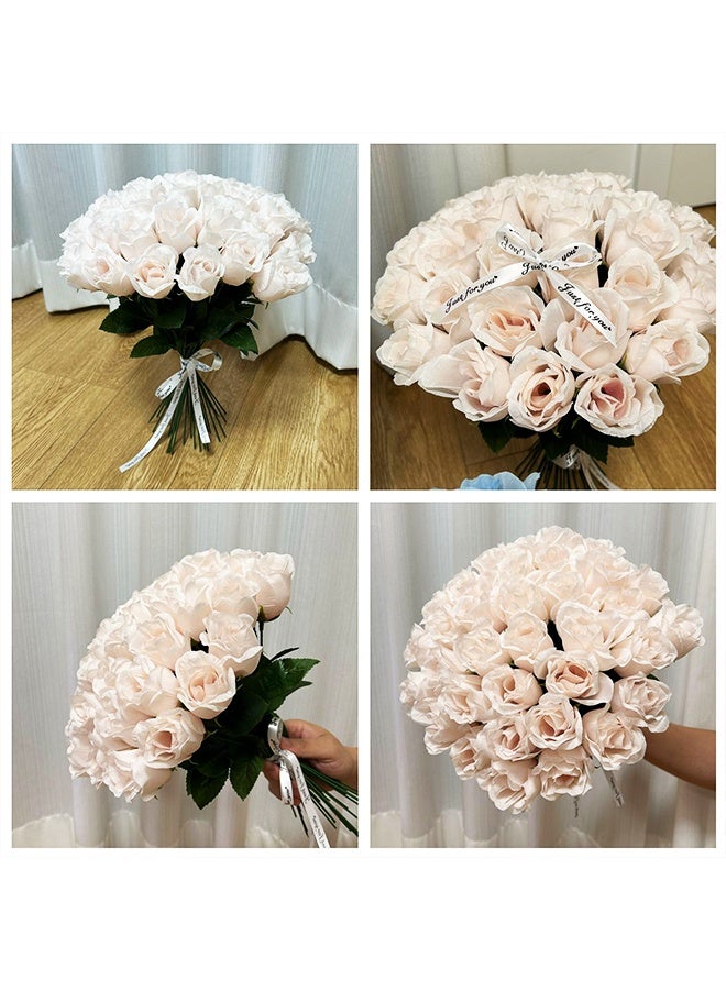 10 Pieces Artificial Roses Flower, Pink Silk Roses with Long Stem, Bouquet Fake Bridal for Wedding Party Home Table Centerpiece(Pink/Green) - Image 2