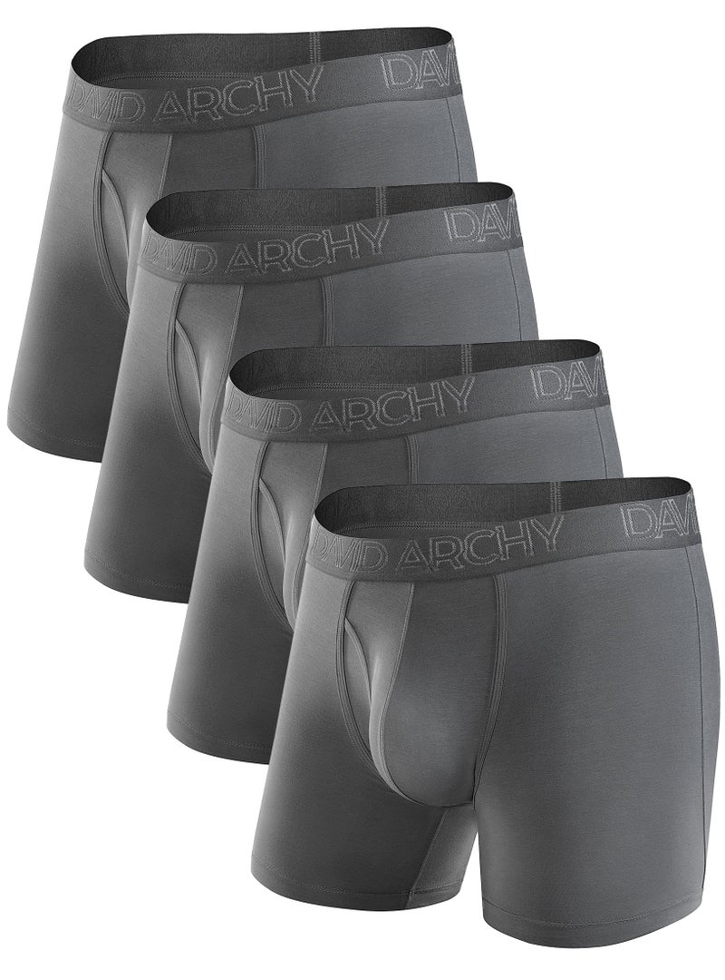 DAVID ARCHY Men's Boxer Briefs, Soft and Breathable Underwear with Moisture-Wicking Fly Underwear for Men 4 Pack(L, Dark Gray - 5.5" in 4 Pack) - Image 1