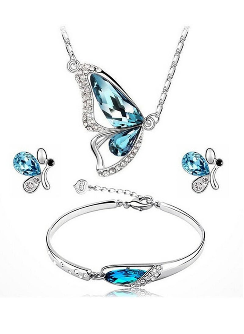 Excefore طقم مجوهرات على شكل فراشة، طقم قلادة وأقراط وسوار فضي على شكل فراشة، طقم مجوهرات فضي على شكل فراشة مع حجر الميلاد - مجموعة قلادة وأقراط وسوار للنساء والفتيات - Image 1