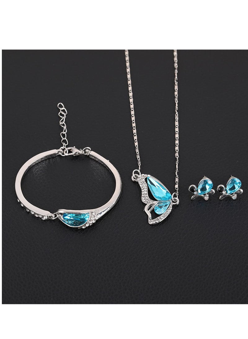 Excefore طقم مجوهرات على شكل فراشة، طقم قلادة وأقراط وسوار فضي على شكل فراشة، طقم مجوهرات فضي على شكل فراشة مع حجر الميلاد - مجموعة قلادة وأقراط وسوار للنساء والفتيات - Image 3