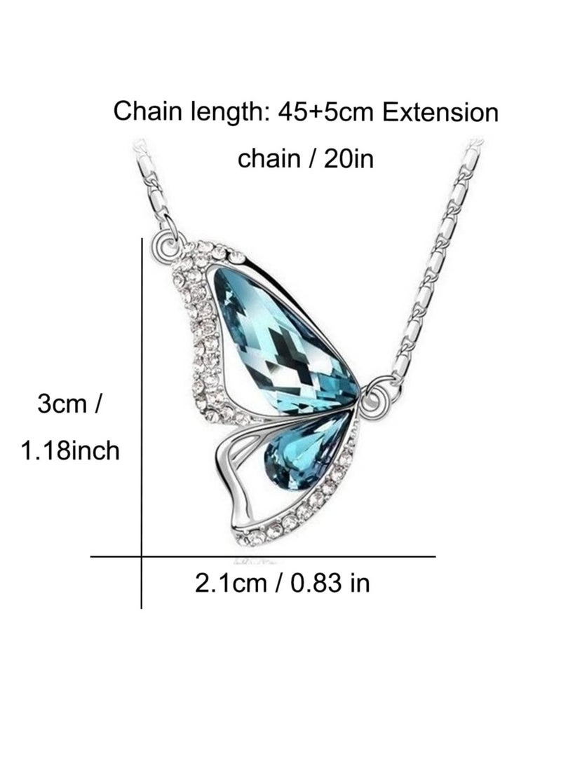Excefore طقم مجوهرات على شكل فراشة، طقم قلادة وأقراط وسوار فضي على شكل فراشة، طقم مجوهرات فضي على شكل فراشة مع حجر الميلاد - مجموعة قلادة وأقراط وسوار للنساء والفتيات - Image 4