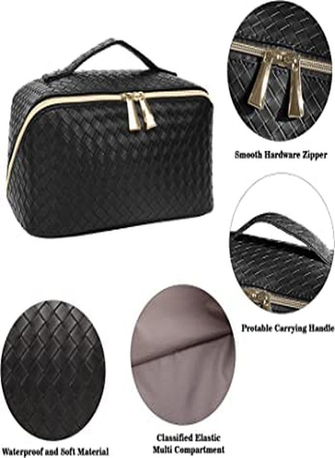 Flywind Makeup Bag,Portable Travel Makeup Bag,PU Leather Cosmetic Bag,Travel Makeup Case Toiletry Bag for Women,Large Opening Design Makeup Organizer Bag for Women and Girls (Black) - Image 2