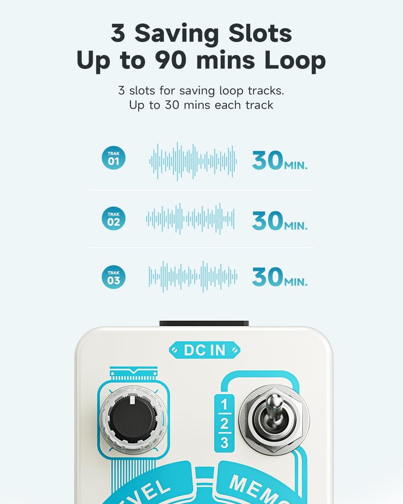 Donner Triple Looper Guitar Pedal, 90 mins Looping Time Loop Pedal with Screen, 3 Loops Looper Pedal with Unlimited Overdubs Undo/Redo - Image 4