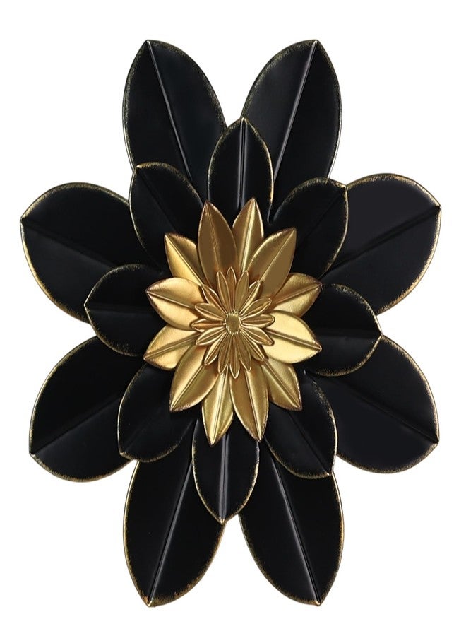 hogardeck Metal Flower Wall Decor, 16" Black & Gold Floral Metal Wall Art for Indoor Outdoor, Boho Modern Wall Decor for Bathroom, Living Room, Kitchen, Bedroom, Porch, Garden, Yard - Image 1