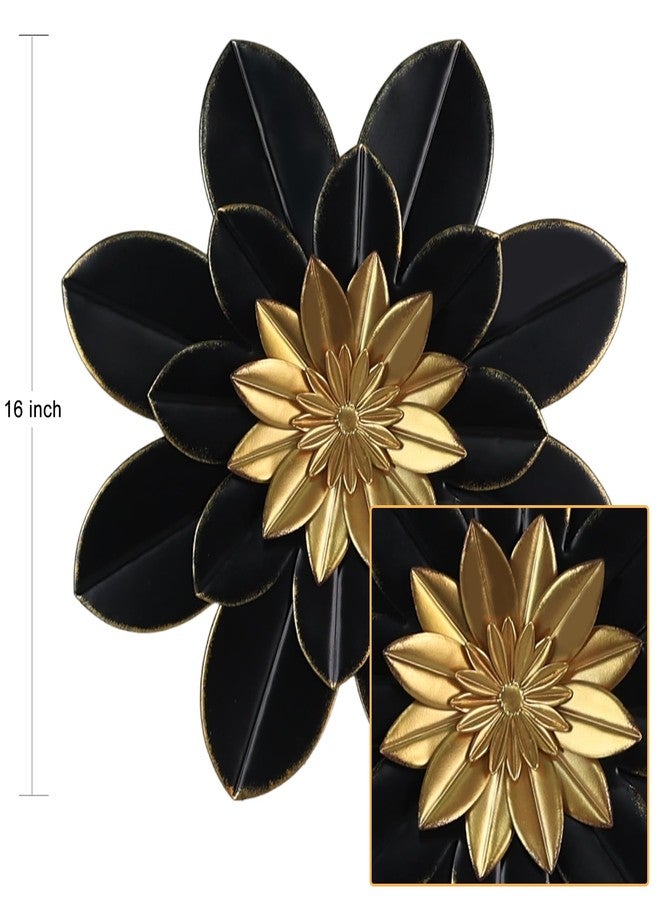 hogardeck Metal Flower Wall Decor, 16" Black & Gold Floral Metal Wall Art for Indoor Outdoor, Boho Modern Wall Decor for Bathroom, Living Room, Kitchen, Bedroom, Porch, Garden, Yard - Image 2