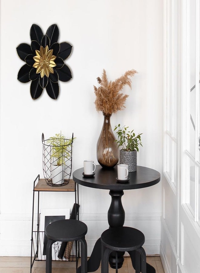 hogardeck Metal Flower Wall Decor, 16" Black & Gold Floral Metal Wall Art for Indoor Outdoor, Boho Modern Wall Decor for Bathroom, Living Room, Kitchen, Bedroom, Porch, Garden, Yard - Image 4
