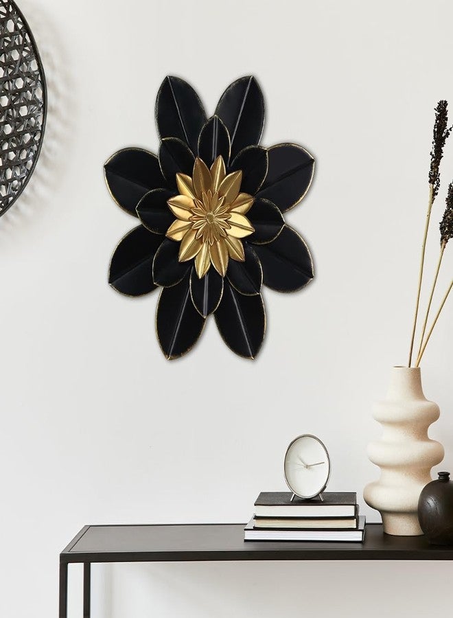 hogardeck Metal Flower Wall Decor, 16" Black & Gold Floral Metal Wall Art for Indoor Outdoor, Boho Modern Wall Decor for Bathroom, Living Room, Kitchen, Bedroom, Porch, Garden, Yard - Image 3
