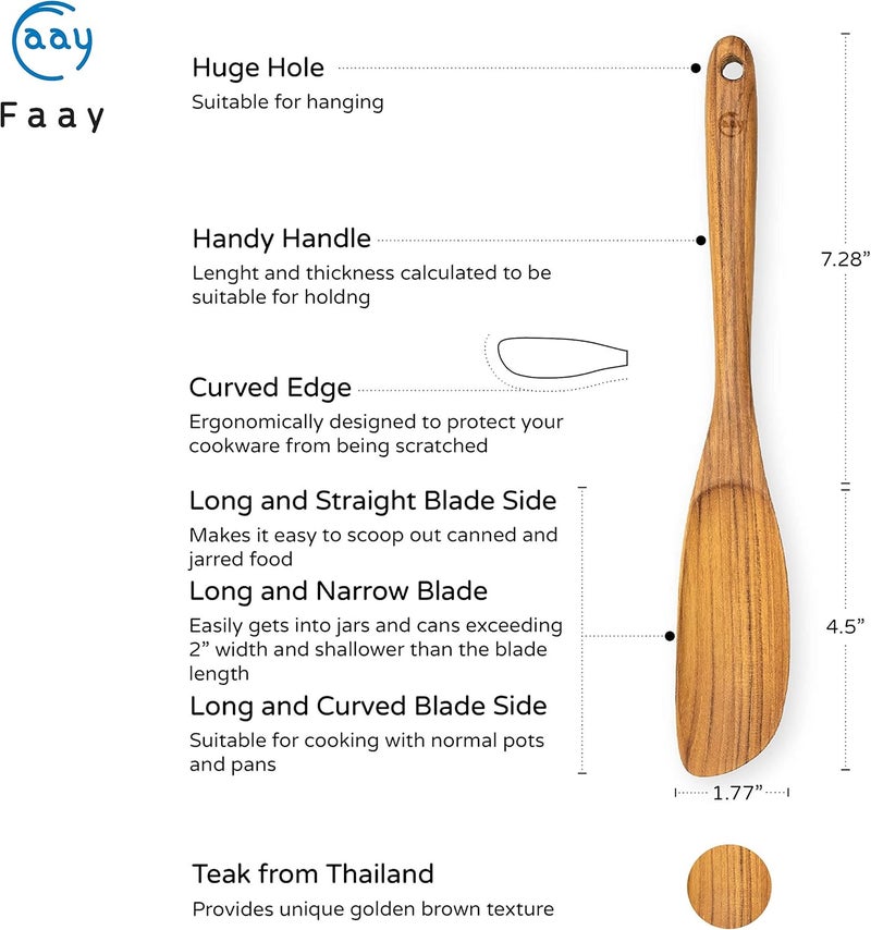 FAAY Jar Spoon, 12" Mixed Bowl Wooden Spoons for Cooking, Handmade Teak Wooden Spoon, Healthy Utensils, Suitable for Right Hand. - Image 1