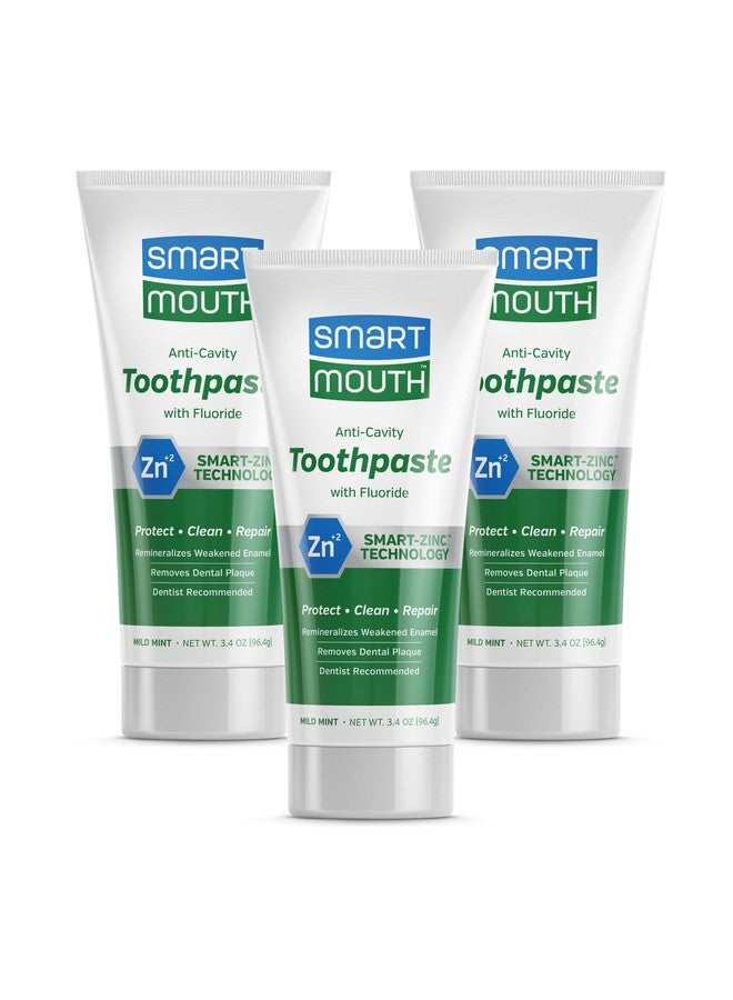 SmartMouth Premium Zinc Ion Toothpaste, Cavity, Enamel, and Plaque Help, Mild Mint, 3.4 oz, 3 Pack - Image 1