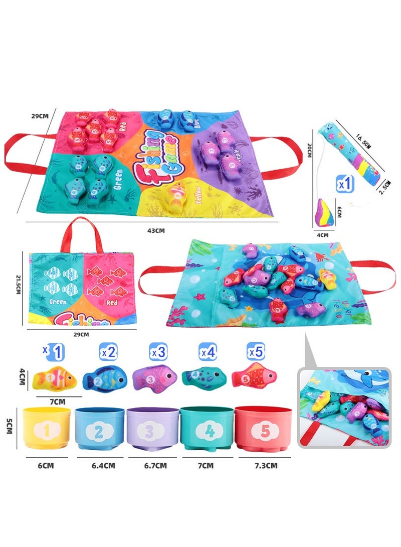 Fishing Children's Toy, 22 Piece Fabric Fishing Game Set Learning Toy, Suitable for Children Aged 1-3, With Stacking Cups, Number Counting, Color Sorting, Shape Learning, Game Pad, Suitable for Boys - Image 2