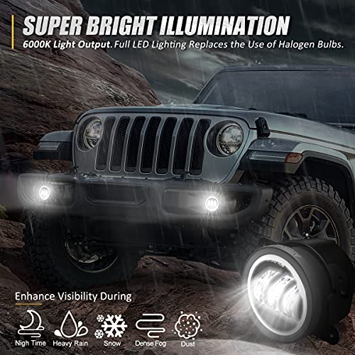 NUVISION LIGHTING NVL-FL-001H 4 Inches LED Fog Lights Assembly w/ Halo Ring DRL Turn Signal Compatible with 07-17 Wrangler / 14-18 Cherokee / 11-14 Charger /10-19 Journey (Left & Right) DOT Approved - Image 3