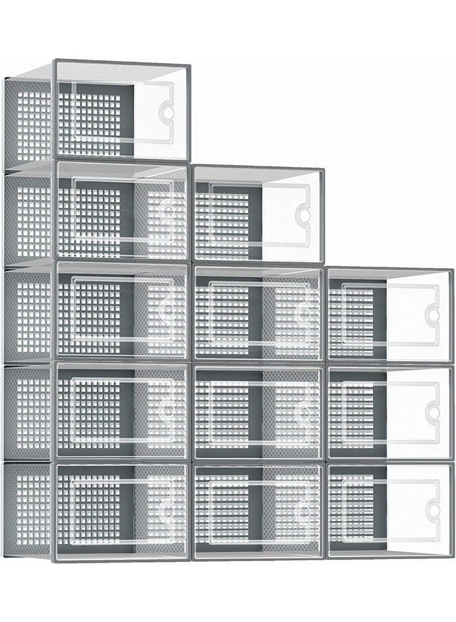 Captaintech Wardrobe Shoe Cabinet 12-Piece Gray Transparent Plastic Stackable Shoe Cabinet with Drawers and Lid Bedside Shoe Cabinet for Hall Wardrobe (Grey) - Image 1