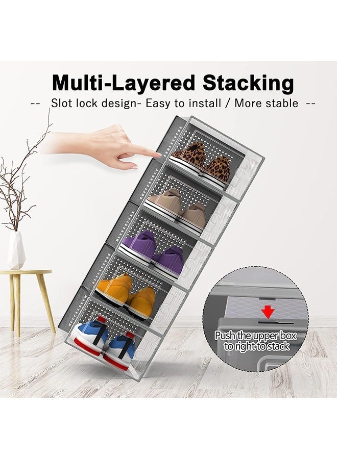 Captaintech Wardrobe Shoe Cabinet 12-Piece Gray Transparent Plastic Stackable Shoe Cabinet with Drawers and Lid Bedside Shoe Cabinet for Hall Wardrobe (Grey) - Image 2