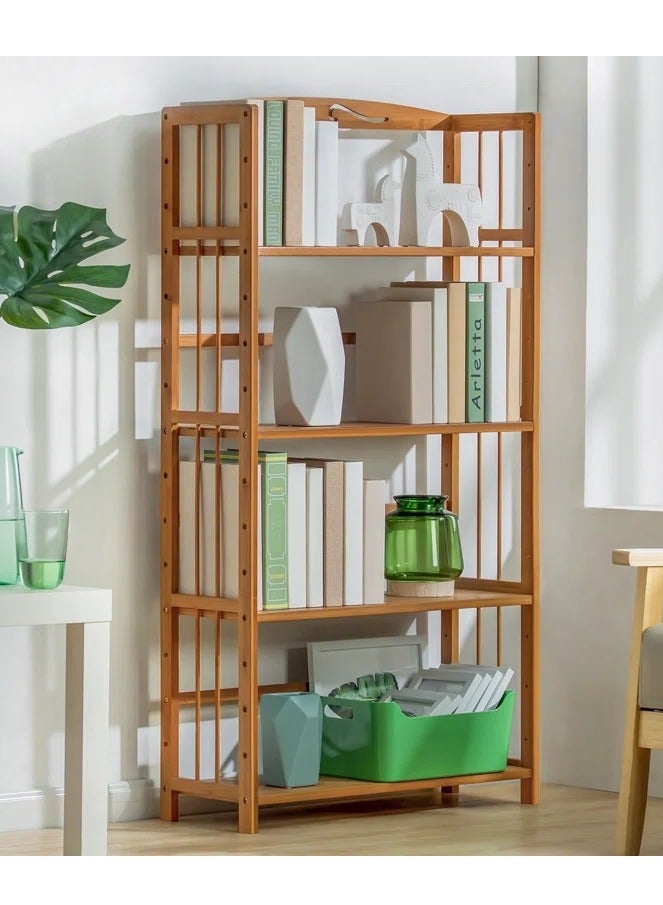 HOME TASTE TOMSUN Bamboo Shelf Adjustable Bamboo Wood Bookcase Free-Standing Storage Stand Floor Standing Cabinet Shelf Rack for Living Room Bathroom Kitchen Home Office  - Image 1