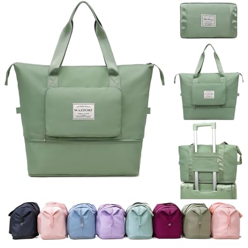 Wazdorf Nylon 41 Liter Expandable Travel Bags for Women, Duffle Bags for Women Luggage, Foldable Vanity Traveling Bag, Waterproof Hand Bag for Ladies Personal Items,Light Green - Image 1