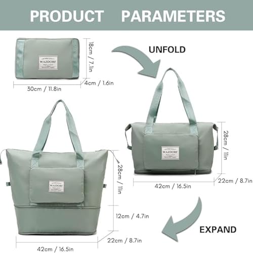 Wazdorf Nylon 41 Liter Expandable Travel Bags for Women, Duffle Bags for Women Luggage, Foldable Vanity Traveling Bag, Waterproof Hand Bag for Ladies Personal Items,Light Green - Image 2