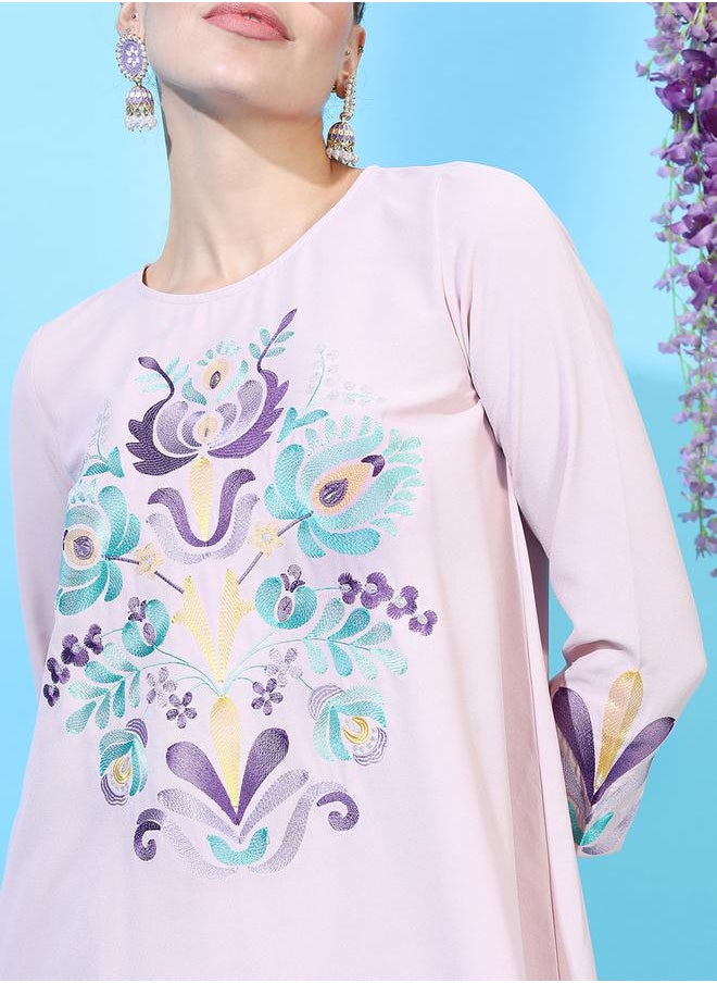 Vishudh Women Embroidered High-Low Kurta with Dhoti Pants by Styli  - Image 4