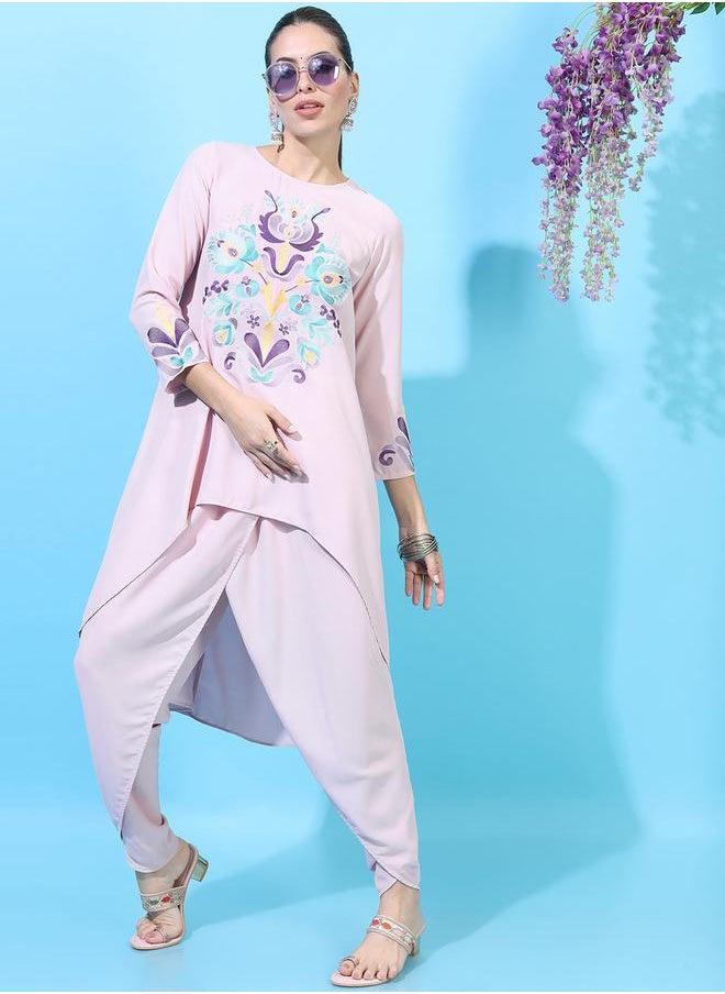 Vishudh Women Embroidered High-Low Kurta with Dhoti Pants by Styli  - Image 5