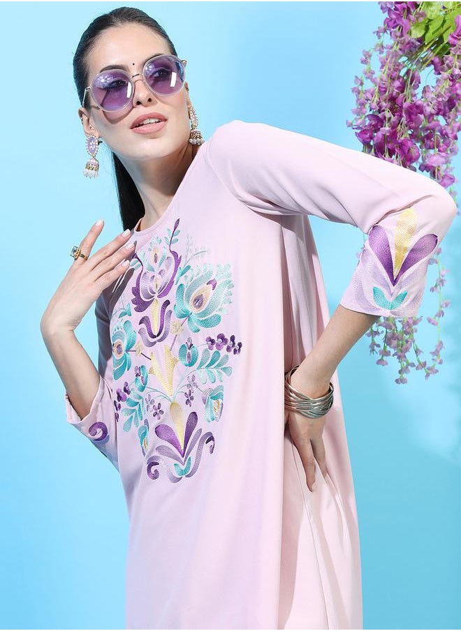 Vishudh Women Embroidered High-Low Kurta with Dhoti Pants by Styli  - Image 2