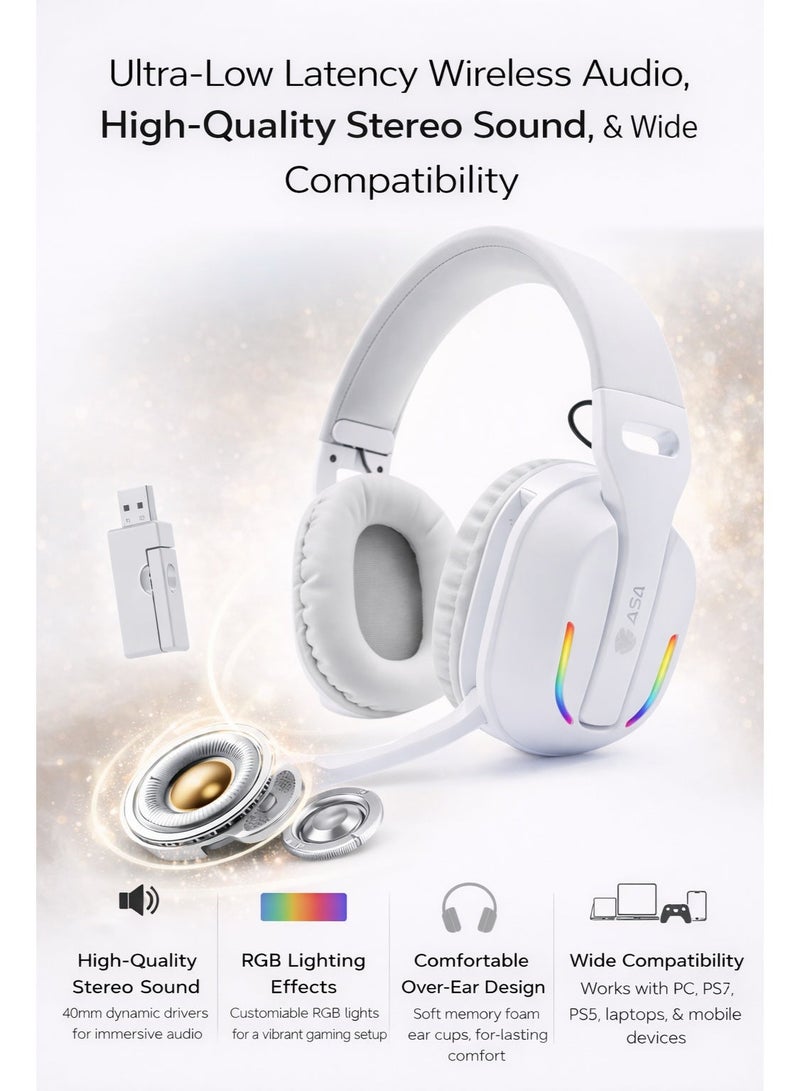 ASA RANT 2.4GHz Wireless Gaming Headset with RGB Lighting – 3 Mode Wireless, Over-Ear Headphones for PC, PS4, PS5 & Mobile - Image 2