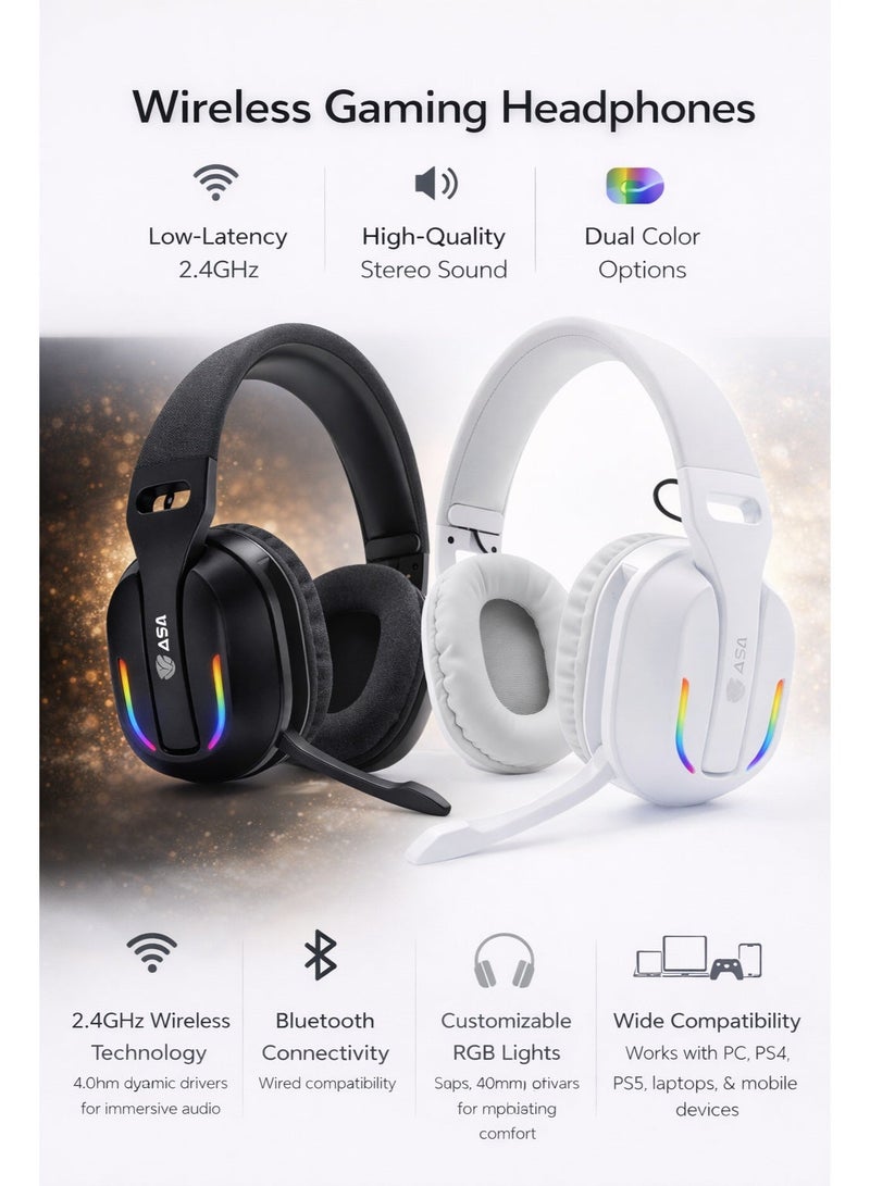 ASA RANT 2.4GHz Wireless Gaming Headset with RGB Lighting – 3 Mode Wireless, Over-Ear Headphones for PC, PS4, PS5 & Mobile - Image 3