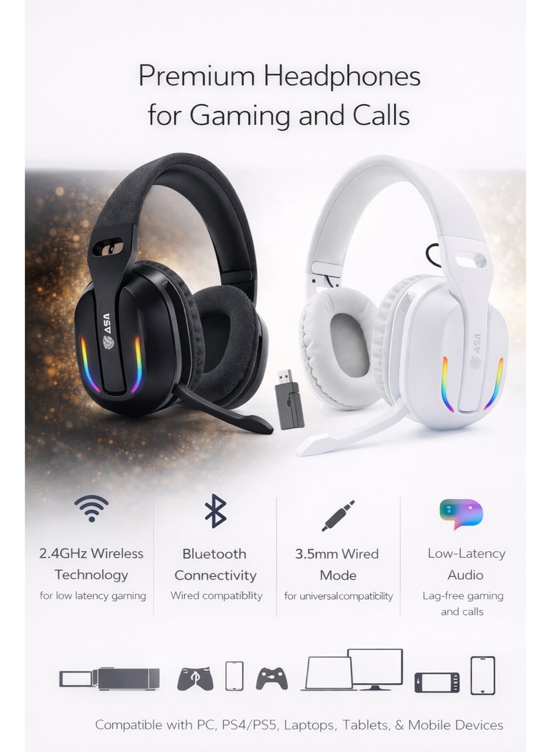ASA RANT 2.4GHz Wireless Gaming Headset with RGB Lighting – 3 Mode Wireless, Over-Ear Headphones for PC, PS4, PS5 & Mobile - Image 4