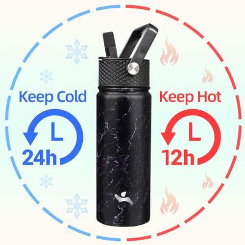 Konokyo 18 oz Insulated Water Bottle Stainless Steel Sport Bottles with 3 Lids,Marble Midnight - Image 2