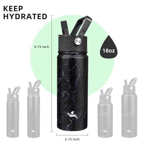 Konokyo 18 oz Insulated Water Bottle Stainless Steel Sport Bottles with 3 Lids,Marble Midnight - Image 5