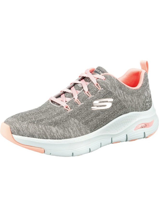 SKECHERS حذاء رياضي ARCH FIT للنساء، رمادي محبوك/تقليم وردي متوسط، 38 EU - Image 1