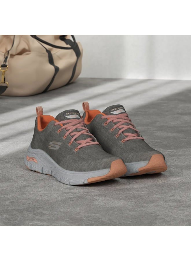 SKECHERS حذاء رياضي ARCH FIT للنساء، رمادي محبوك/تقليم وردي متوسط، 38 EU - Image 3