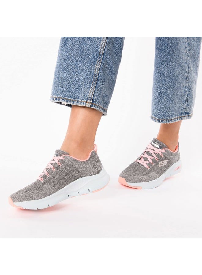 SKECHERS حذاء رياضي ARCH FIT للنساء، رمادي محبوك/تقليم وردي متوسط، 38 EU - Image 2