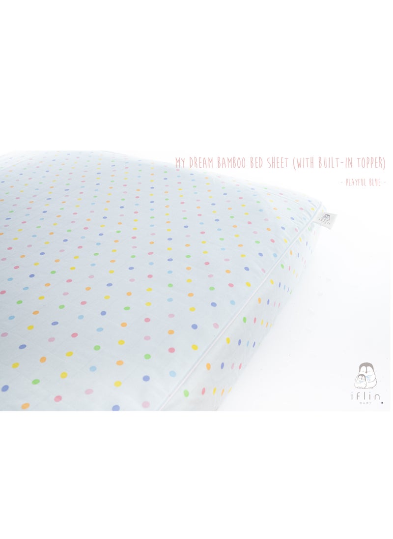 Iflin Baby - My Dream Bamboo Bed Sheet 70x120cm (with Built-in Topper) - Playful Blue - Image 1