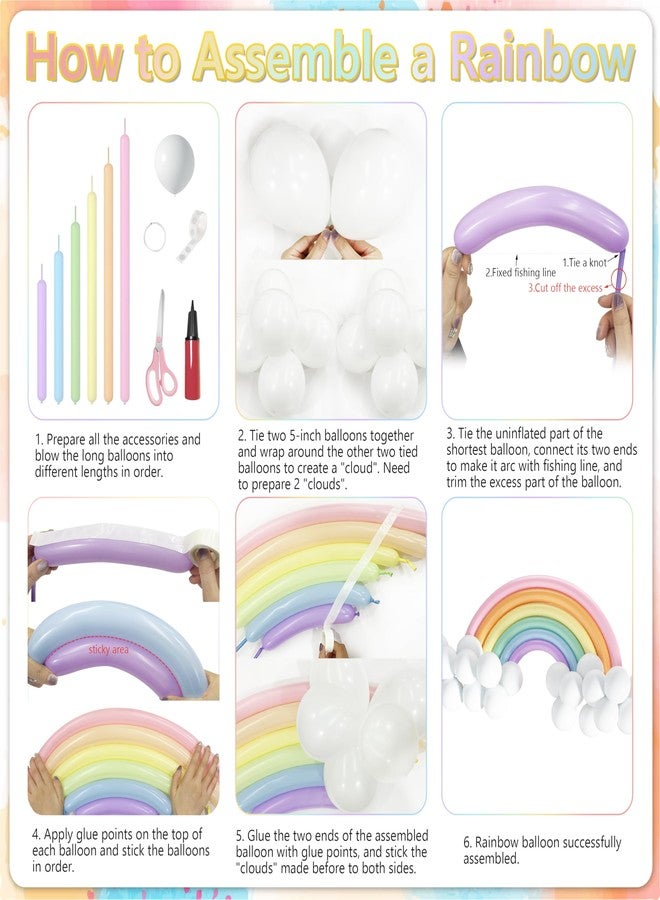 THAWAY Pastel Rainbow Birthday Decorations 182Pcs Rainbow Party Supplies, Include Pastel Balloon Arch Kit with Rainbow Foil Balloons Streamer Backdrop Tablecloth Banner Garland Cake Toppers Paper Pompoms - Image 5