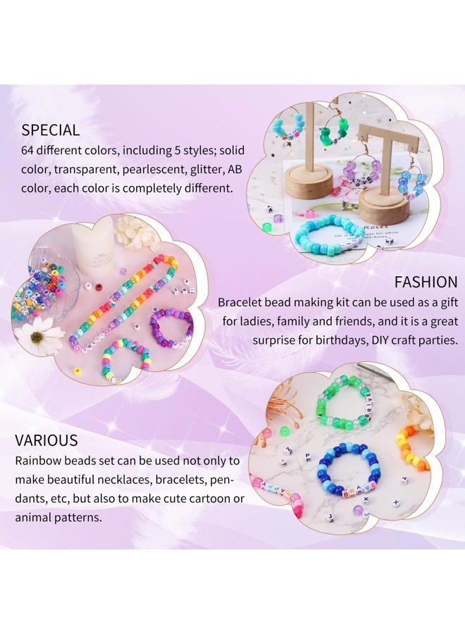QUEFE 2350pcs, 64 Colors, Pony Beads for Bracelet Making Kit, Rainbow Kandi Beads Friendship Bracelet Kit, Letter Beads and Elastic Strings for Bracelet Necklace Making, Craft Gifts Set for Girls - Image 5
