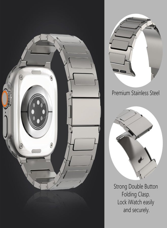 WINGLE Titanium Bands for Apple Watch Band Ultra 3/2/1 Band Ultra 49mm Series 11 10 46mm 45mm 44mm 42mm SE 3/2/1 9 8 7 6 5 4 3 2 1 Men, Rugged Durable Lightweight Classy Metal iWatch Strap, Titanium - Image 5