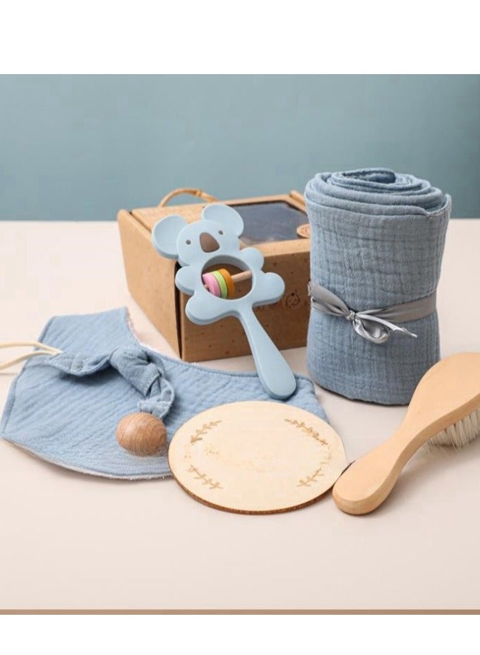 Baby Cloth Nipple Chain Set - Newborn Birth Gift Box - Bath Set - Chew Animal Bell Toy - Image 2