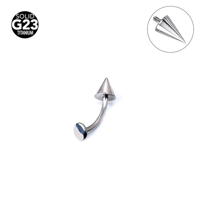 G23 Titanium Alloy Flat-Bottomed Curved Rod Internal Thread Pointed Cone Devil Lip Nail Ear Bone Nail Puncture Jewelry 6~16Mm Length - Image 1