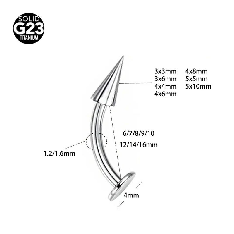 G23 Titanium Alloy Flat-Bottomed Curved Rod Internal Thread Pointed Cone Devil Lip Nail Ear Bone Nail Puncture Jewelry 6~16Mm Length - Image 3