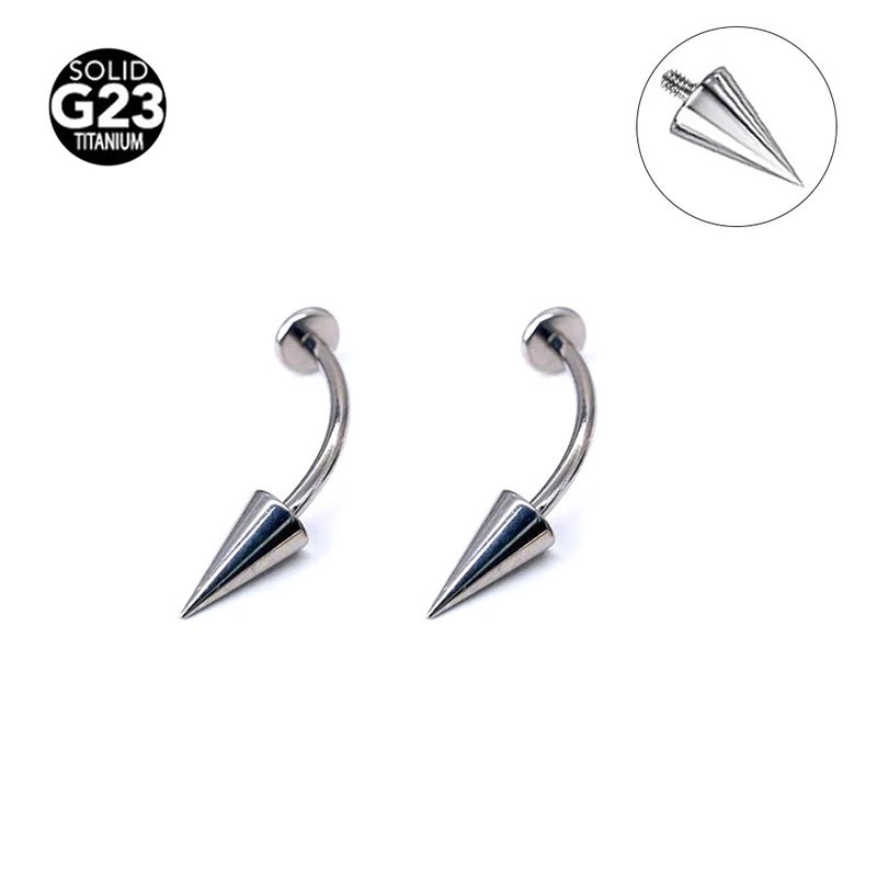G23 Titanium Alloy Flat-Bottomed Curved Rod Internal Thread Pointed Cone Devil Lip Nail Ear Bone Nail Puncture Jewelry 6~16Mm Length - Image 2