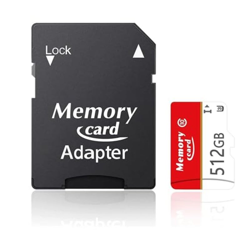 بطاقة مايكرو اس دي لكاميرا مراقبة الهاتف، كاميرا داش كام اكشن، بطاقة ذاكرة فلاش MicroSDXC UHS-I بسعة 512 جيجا مع محول، اسود، C10 U3 A1 V30 Full HD 4K UHD عالي السرعة - Image 1