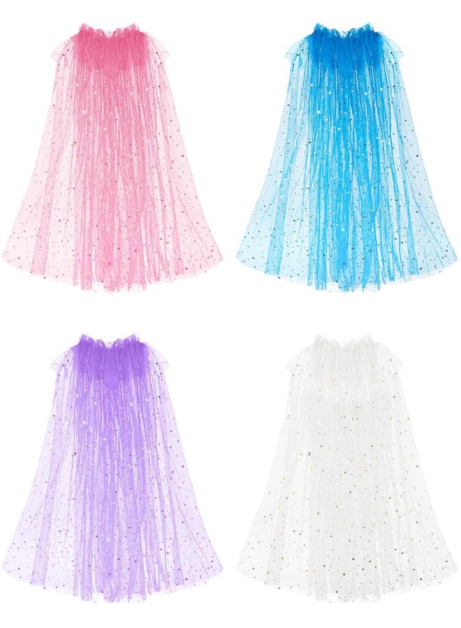 Jiuguva 4 Pcs Halloween Princess Cape Girls Princess Cloak Accessories for Little Girls Blue Cape for Kids Cosplay Party(Large) - Image 1