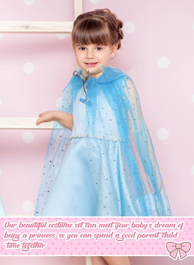 Jiuguva 4 Pcs Halloween Princess Cape Girls Princess Cloak Accessories for Little Girls Blue Cape for Kids Cosplay Party(Large) - Image 5