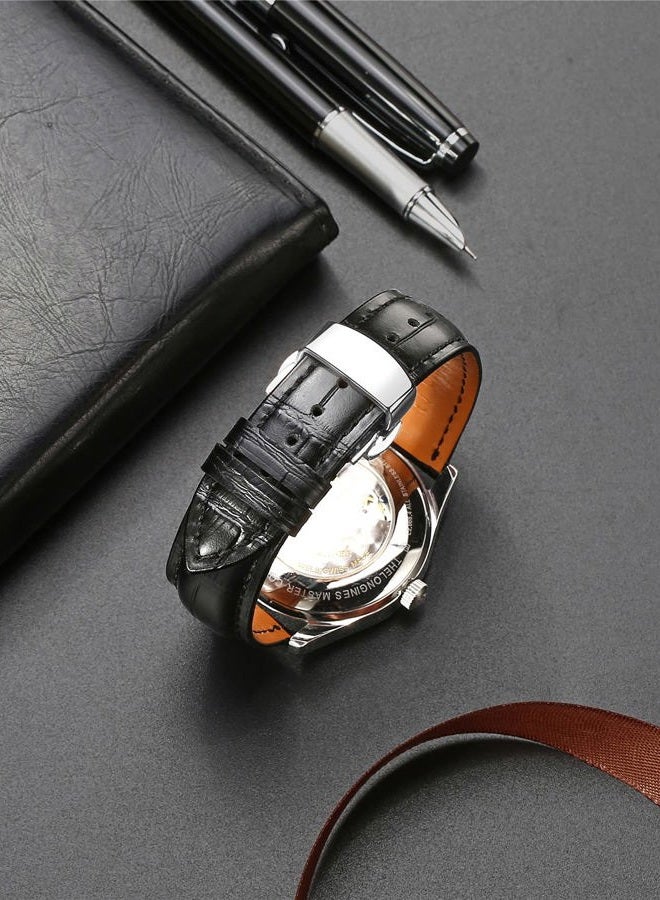MORANO MN-BAND Genuine Leather Watch Straps Quick Release Polished Deployment Buckle,18mm 20mm 22mm 24mm Black Brown Classic Design Calf Leather Replacement Watch Band for Men Women (18mm, Black-01) - Image 3