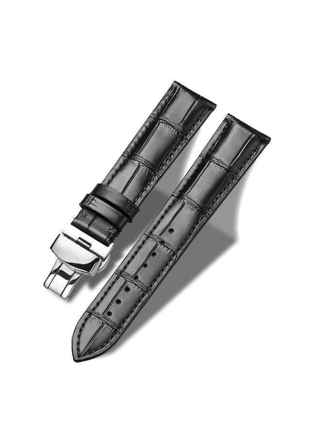 MORANO MN-BAND Genuine Leather Watch Straps Quick Release Polished Deployment Buckle,18mm 20mm 22mm 24mm Black Brown Classic Design Calf Leather Replacement Watch Band for Men Women (18mm, Black-01) - Image 1