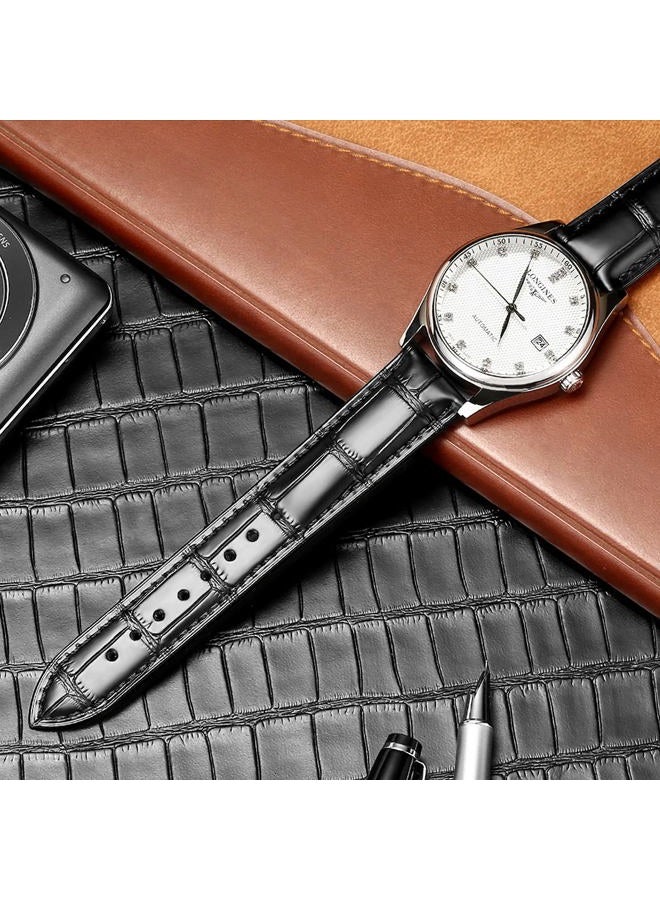 MORANO MN-BAND Genuine Leather Watch Straps Quick Release Polished Deployment Buckle,18mm 20mm 22mm 24mm Black Brown Classic Design Calf Leather Replacement Watch Band for Men Women (18mm, Black-01) - Image 2